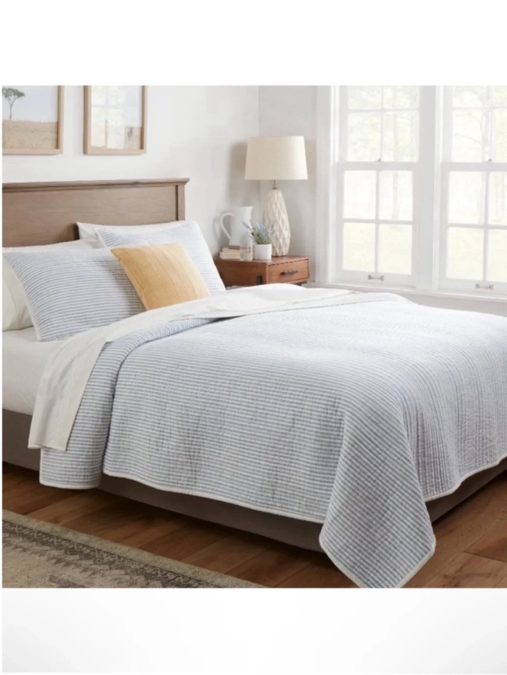 NWT King Reversible Cotton Stripe Quilt Light Blue - Threshold